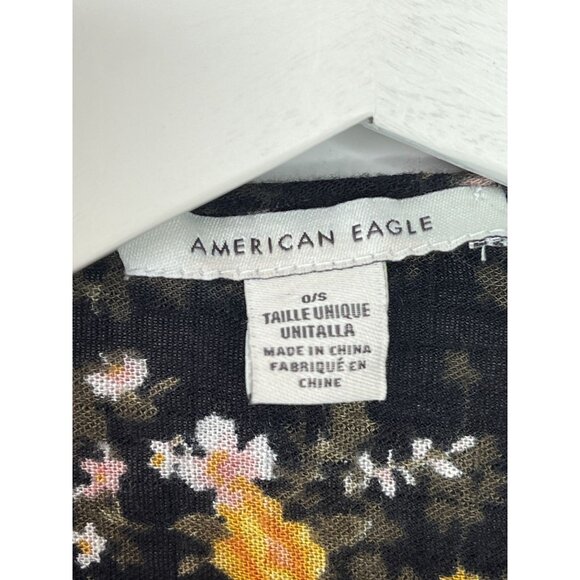 American Eagle Boho Floral Ruffle Kimono Cardigan One Size Black Pink - Picture 5 of 16